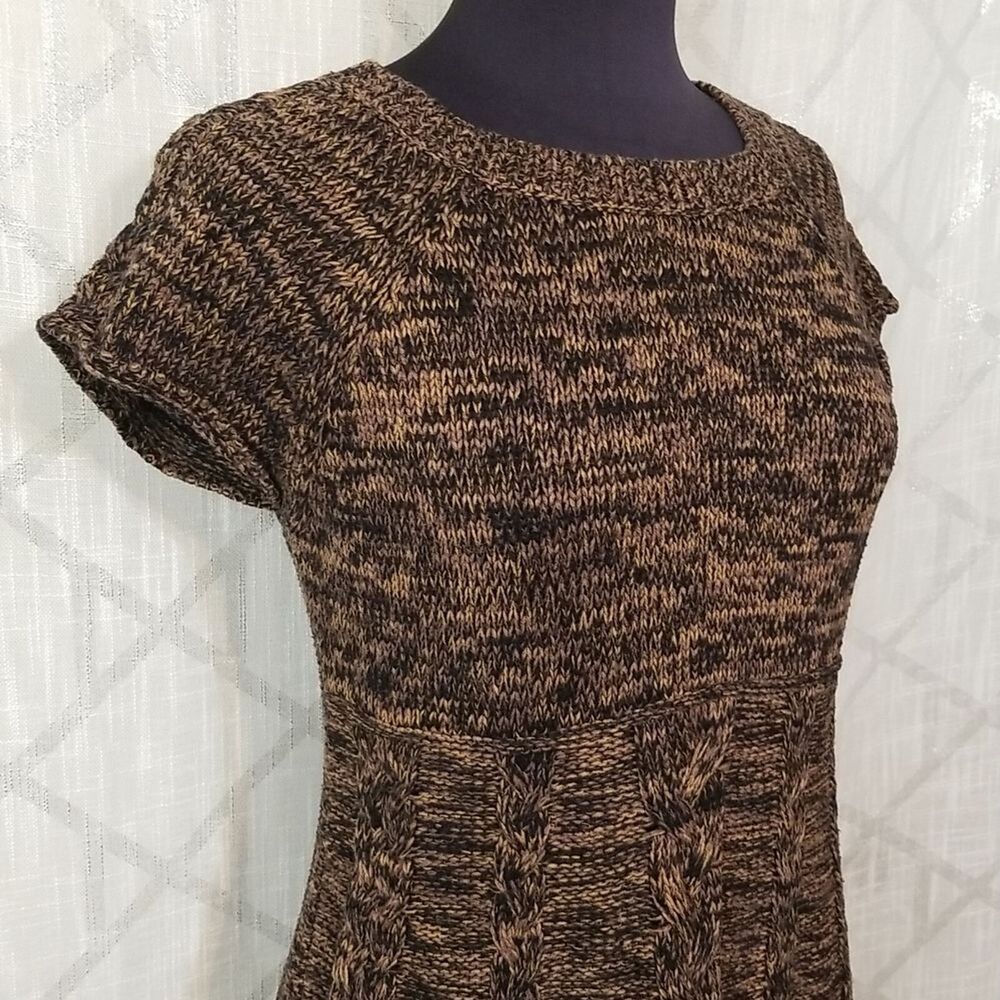 Sweater Dress Womens Medium Brown Marbled Knit Fall Winter Stretch Flared Y2K - Picture 4 of 7